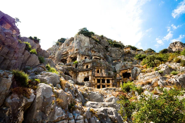 The ruins of the tombs of ancient civilization. Tombs are carved into the rocks on the territory of modern Turkey.