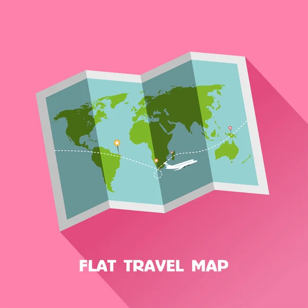 Απλή Επίπεδη Παγκόσμιο Ταξιδιωτικό Χάρτη Εικονογράφηση Διάνυσμα Παγκόσμιο Χάρτη Χαρτί — Διανυσματικό Αρχείο