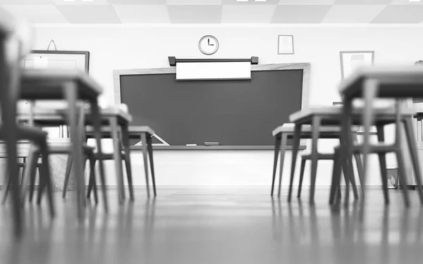 Aula de escuela vacía en estilo de dibujos animados. Concepto de educación sin estudiantes . — Foto de Stock