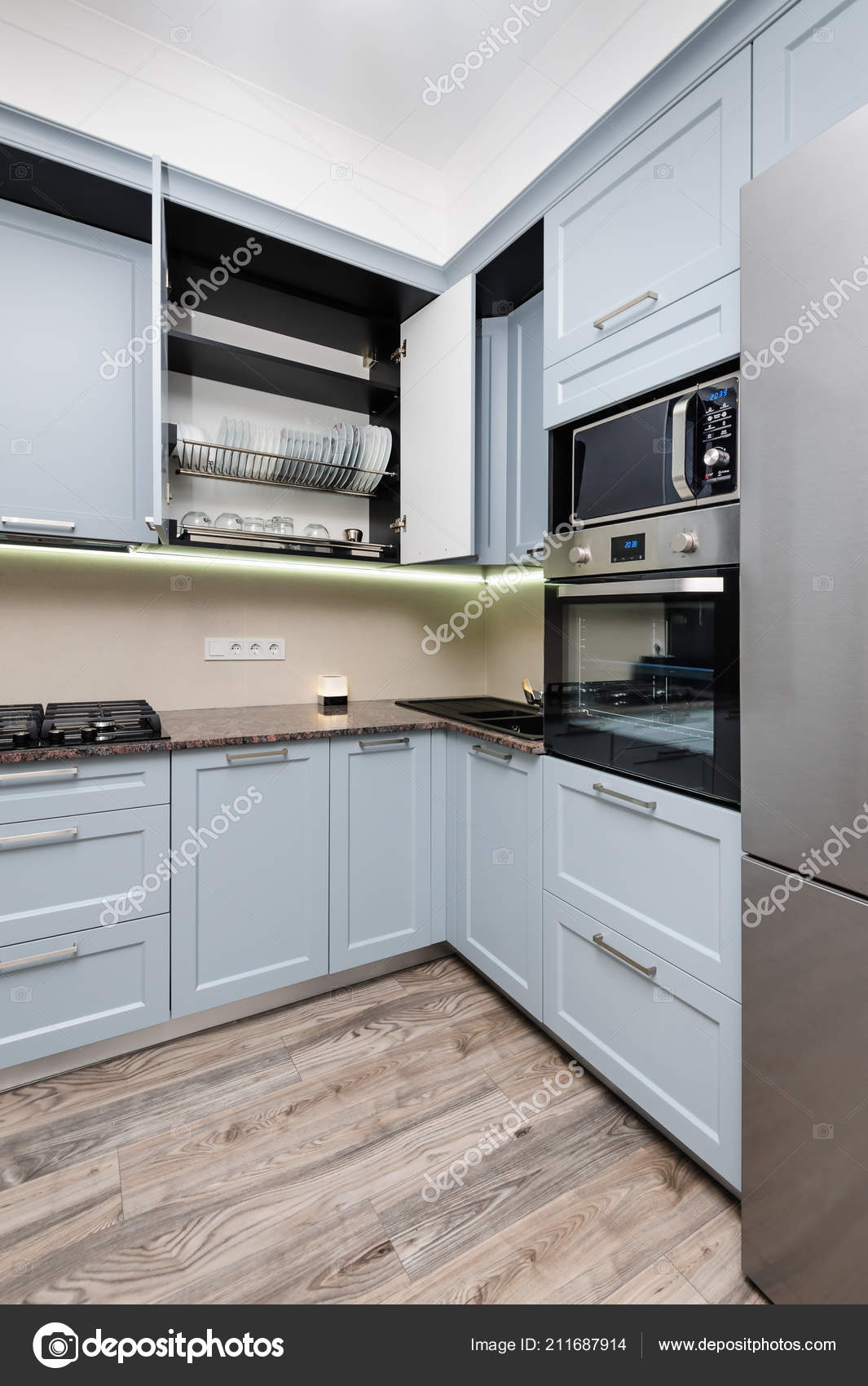 Modern Grey Kitchen Interior Stock Photo Image By Starush 211687914