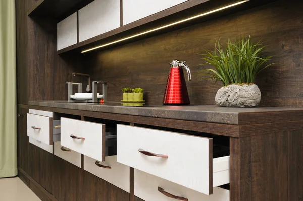 Luxury modern beige kitchen interior