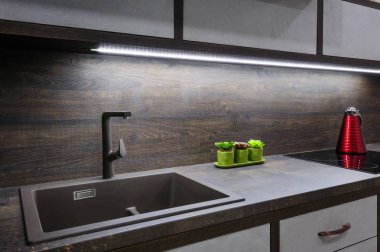 Luxury modern bkrown kitchen clipart