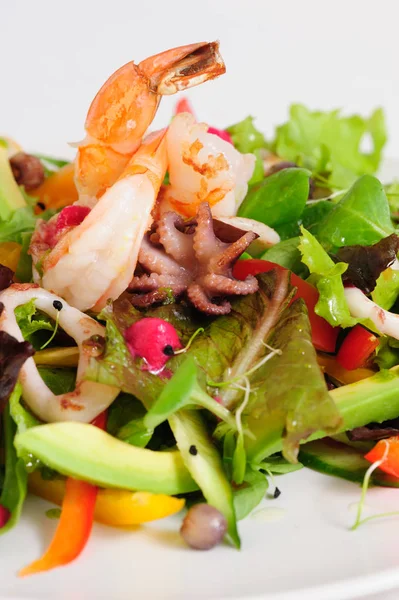 Seafood salade met verse groenten — Stockfoto