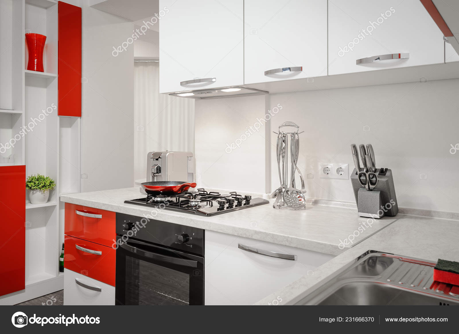 Modern Red And White Kitchen Interior Stock Photo C Starush