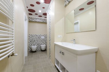 Banyo iç, ayna, tuvalet ve bide soyunma