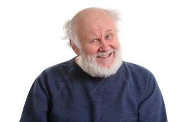 portrait of sarcasticly laughing senior man, isolated on white clipart
