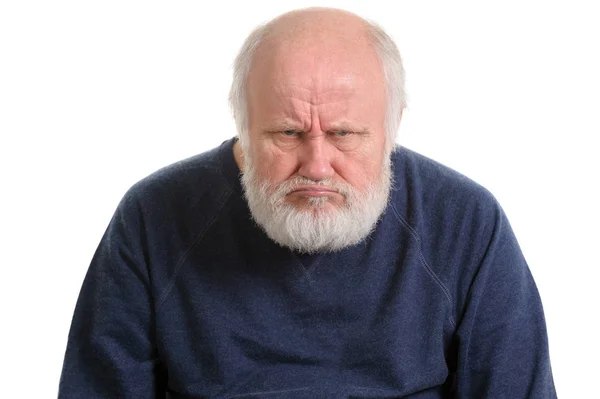 Grumpy oldfart or dissatisfied displeased old man isolated portrait — Stock Photo, Image