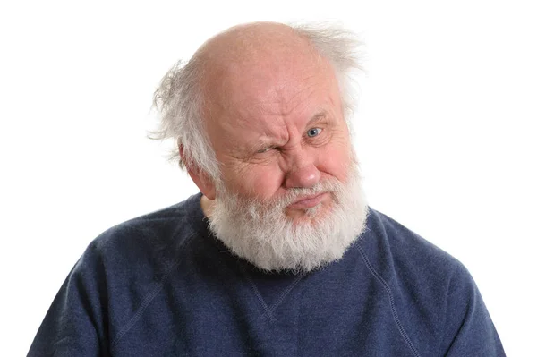 Unzufriedener unzufriedener alter Mann isoliert Porträt — Stockfoto
