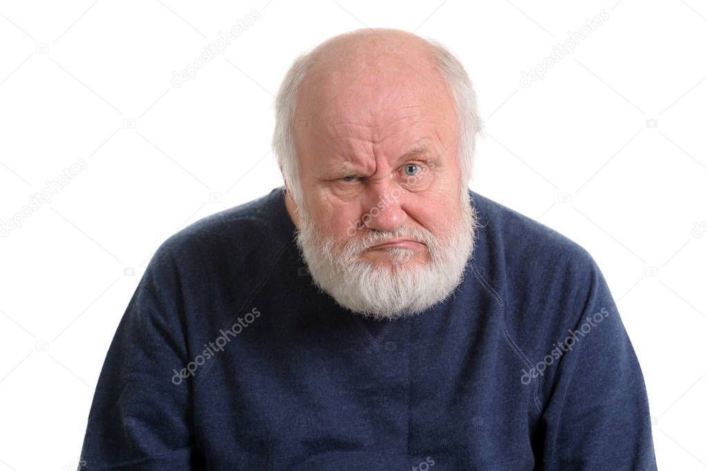 dissatisfied displeased old man isolated portrait