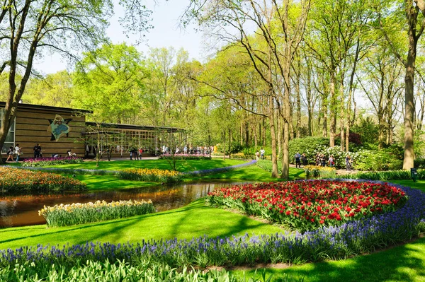 Blomsterrabatter i Keukenhof Gardens i Lisse, Nederländerna — Stockfoto