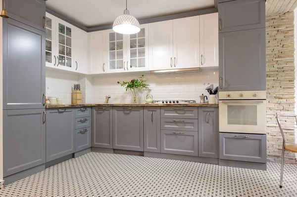 Modern white wooden kitchen interior — Stock Photo, Image