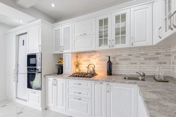 Modern white wooden kitchen interior — Stock Photo, Image