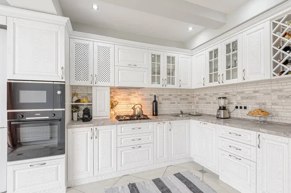 Modern white wooden kitchen interior — Stock Photo, Image