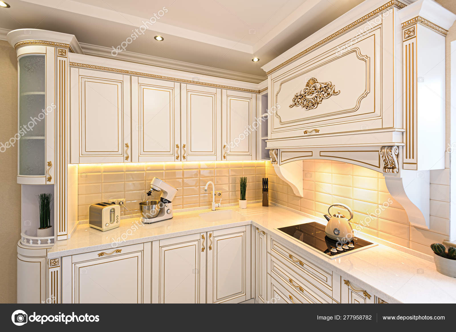 Neoclassic style luxury kitchen interior Stock Photo by ©starush ...