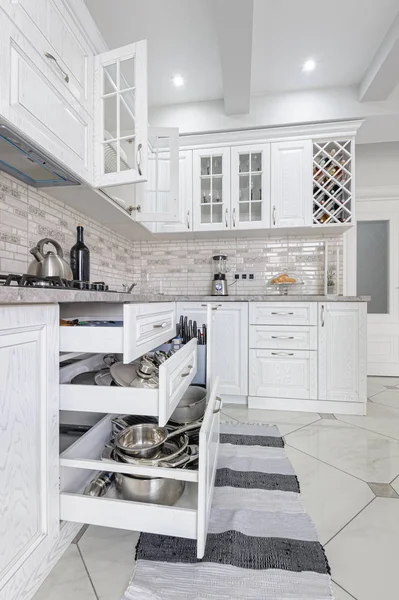 Modern white wooden kitchen interior — Stock Photo, Image