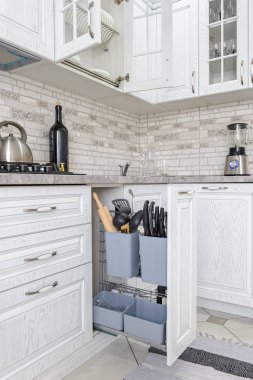 modern white wooden kitchen interior clipart