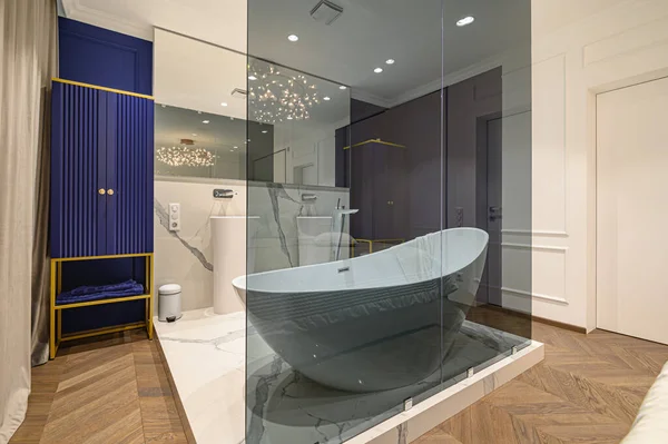 Велика елегантна класична спальня з ванною — стокове фото