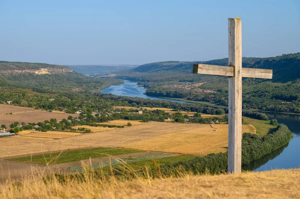 View to Dniester river from the top hill of Socola village, Moldova — Stock Photo, Image