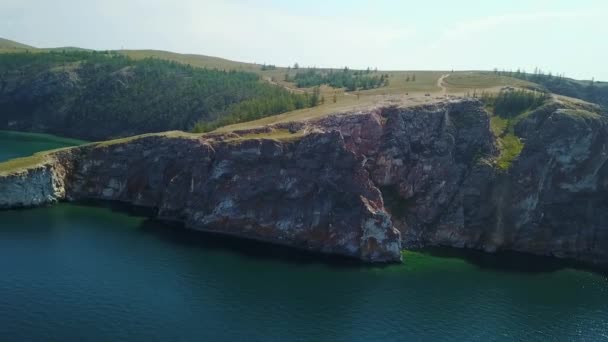 Olkhon Island Baikal Lake Cape Burhan Rocky Sandy Beach Bay — Stock Video