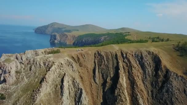 Olkhon Island Baikal Lake Cape Burhan Rotsige Zandige Strand Baai — Stockvideo