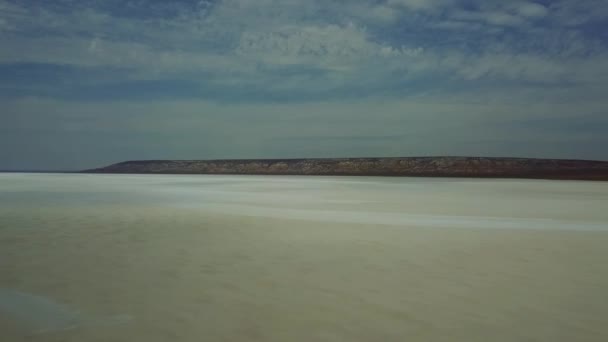 Weg Steppen Van Kazachstan Muddy Rivier Zicht Heel Lange Weg — Stockvideo