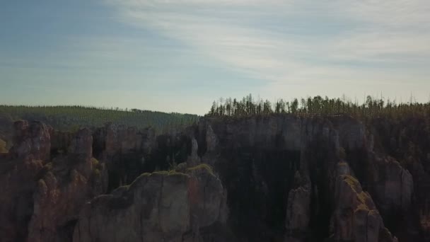 Lena Filarów Formacja Skalna Naturalny Wzdłuż Rzeką Lena Syberii Dalekiego — Wideo stockowe