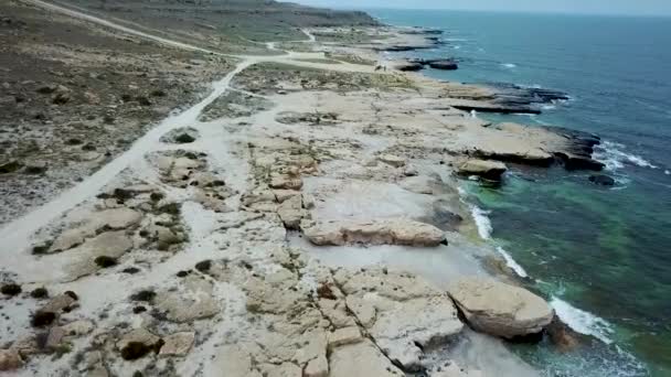 Kust Van Kaspische Zee Kazachstan Dron Areal Schieten Kaspische Zee — Stockvideo