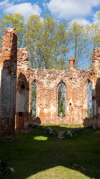 Las Ruinas Iglesia Veckalsnava Olds Architecture Detalles Iglesia Luterana Parroquia —  Fotos de Stock