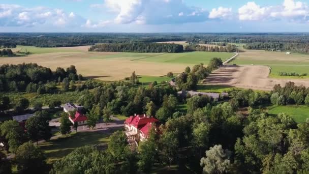 Flygfoto Över Dikli Palatset Och Parken Gamla Herrgården Valmiera Lettland — Stockvideo