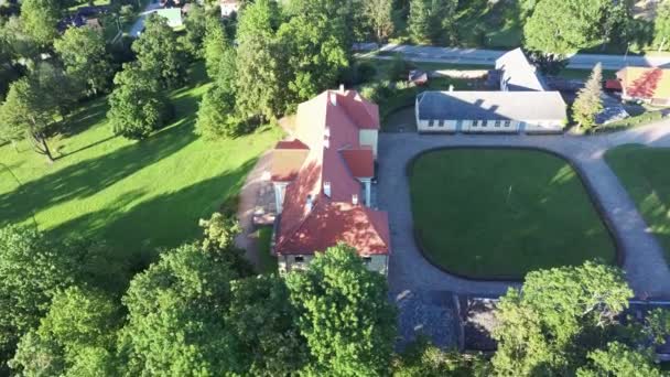 Luchtfoto Van Het Kasteel Van Durbe Tukums Letland Oud Landhuis — Stockvideo