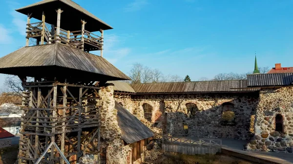 Letonia Limbazi Ruinas Del Castillo Medieval Vista Aérea Del Castillo — Foto de Stock