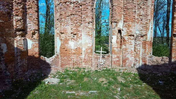 Aerial View Ruins Veckalsnava Church Olds Architecture Details Lutheran Church — Foto de Stock