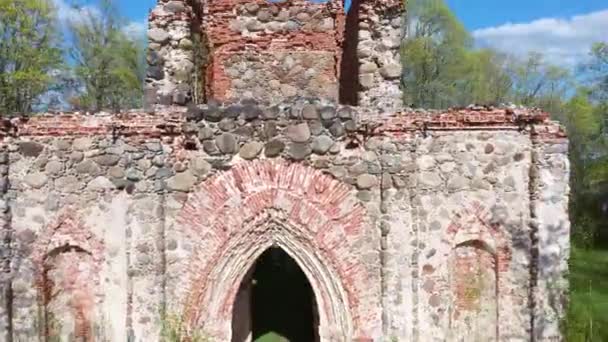 Vue Aérienne Les Ruines Église Veckalsnava Ancienne Architecture Détails Église — Video