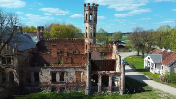 Aerial Shot Destroyed Odzienas Castle Latvia Europe Beautiful Sunny Spring — Stock Video