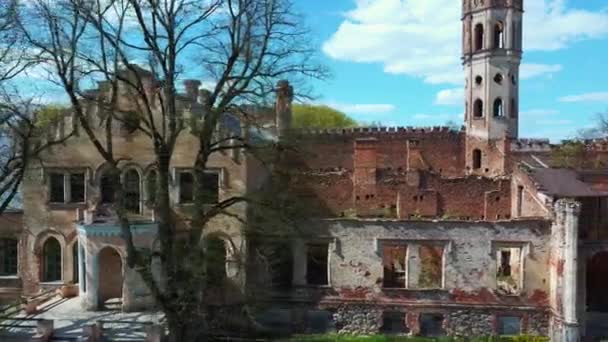 Aerial Shot Destroyed Odzienas Castle Latvia Europe Beautiful Sunny Spring — Stock Video