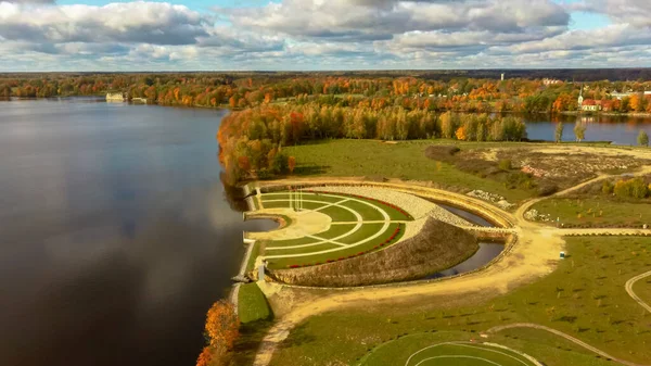 Autumn Aerial Landscape Garden Destiny Koknese Open Air Park Liktendarzs — стоковое фото