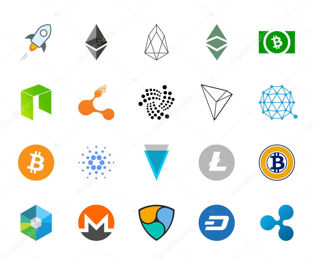 Cryptocurrency Logo Collection over white