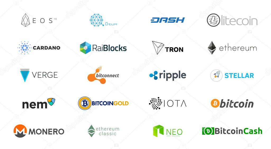 Cryptocurrency Logo Collection over white