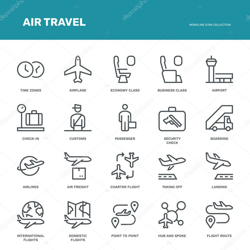Air Travel Icons. Monoline concep