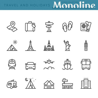 Travel and Holidays Icons,  Monoline concep clipart