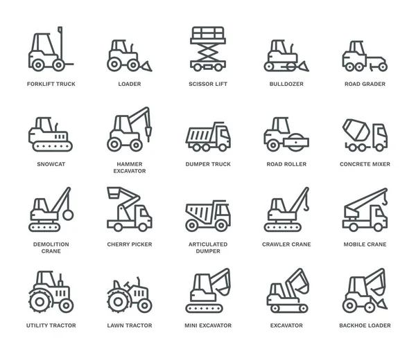 Ícones Veículos Industriais Conceito Monoline — Fotografia de Stock
