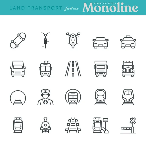 Icônes Transport Terrestre Vue Face Concept Monoline Les Icônes Ont — Photo