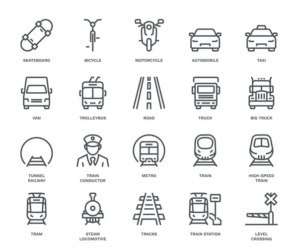 Icônes Transport Terrestre Vue Face Concept Monoline Les Icônes Ont — Photo