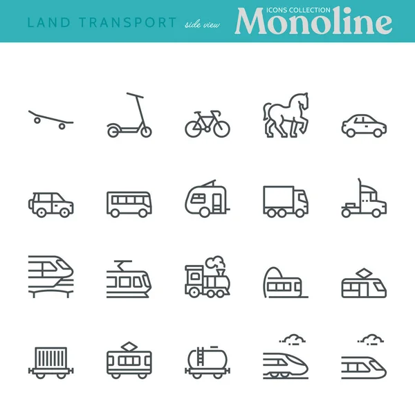 Land Transport Icons Seitenansicht Monoline Konzept Die Symbole Wurden Auf — Stockfoto