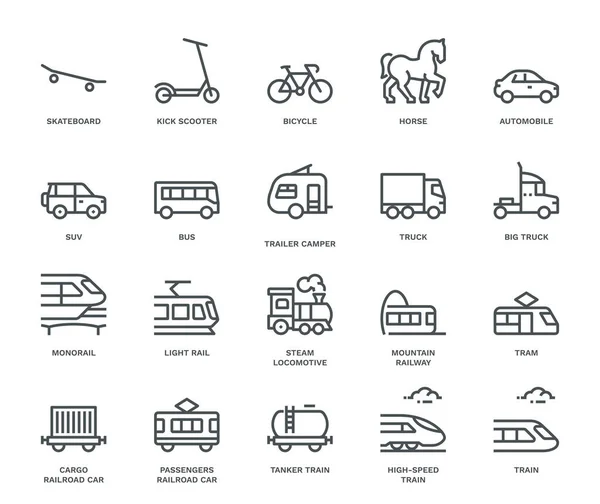 Vervoer Land Pictogrammen Zijaanzicht Monoline Concept Pictogrammen Zijn Gemaakt Een — Stockfoto