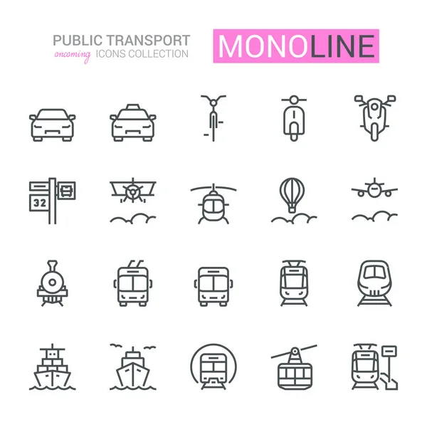 Icons Public Transport Oncoming Front View Monoline Concept — стокове фото