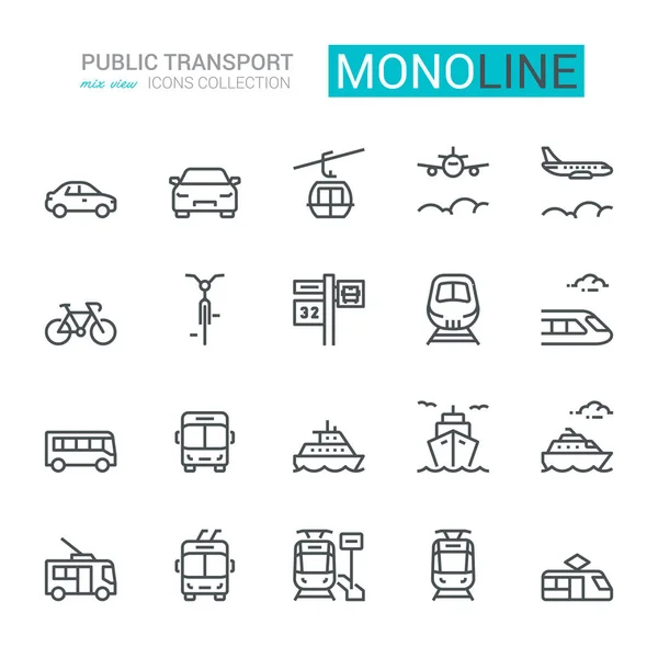Ikony Veřejné Dopravy Mix Zobrazení Monolinový Koncept — Stock fotografie