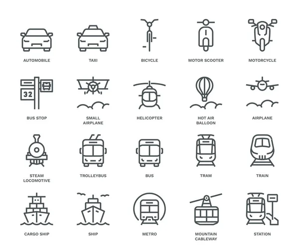 Iconos Del Transporte Público Vista Frontal Entrante Concepto Monoline —  Fotos de Stock