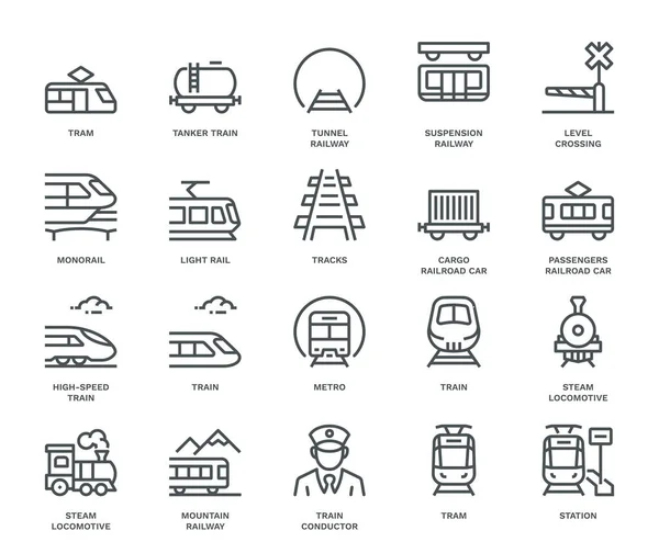 Ikony Železniční Dopravy Monolinová Koncepce — Stock fotografie