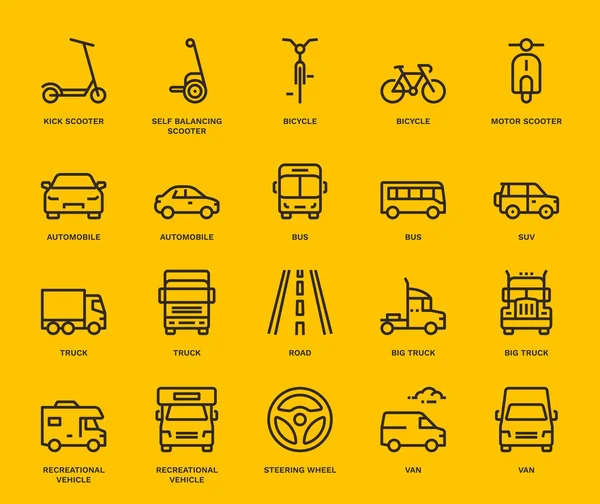 Road Transport Icons Mix View Monoline Concep — Stock Photo, Image